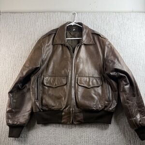 VTG Champlain Leather Bomber Jacket Men's Size 46 Brown Made In USA Quilt Lined